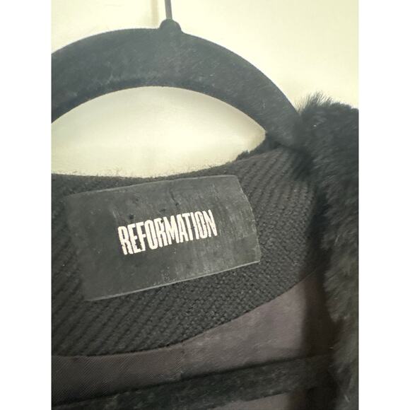 Reformation Raven Overcoat with Faux Fur Collar - Black, Size M - Picture 3 of 8